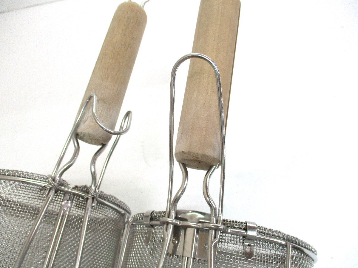 スパゲティ揚 木柄 小2個スパゲティてぼ パスタてぼ 湯切り 業務用 柄長190 18－8ステンレス 中古 101560 ★_画像10