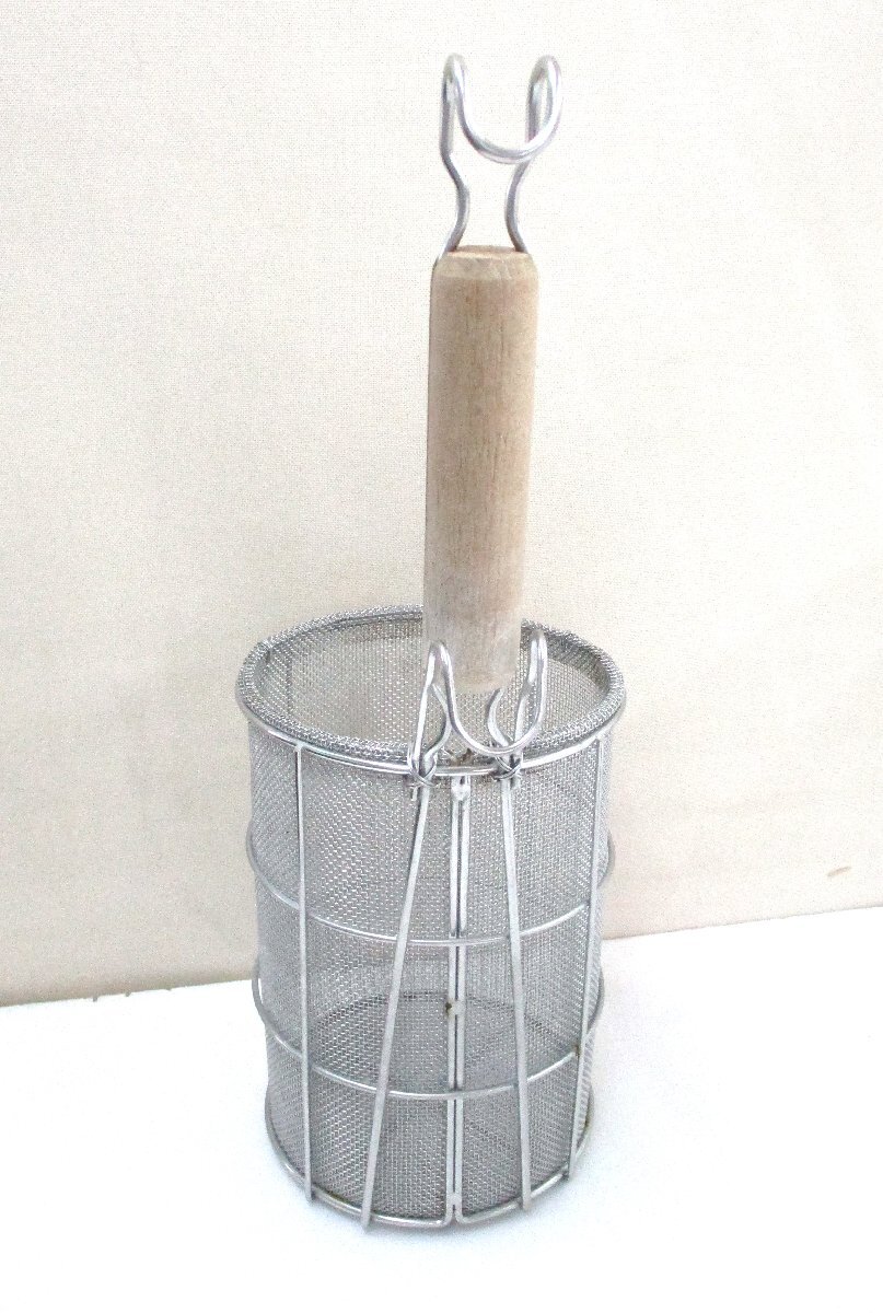 スパゲティ揚 木柄 小2個スパゲティてぼ パスタてぼ 湯切り 業務用 柄長190 18－8ステンレス 中古 101560 ★_画像3