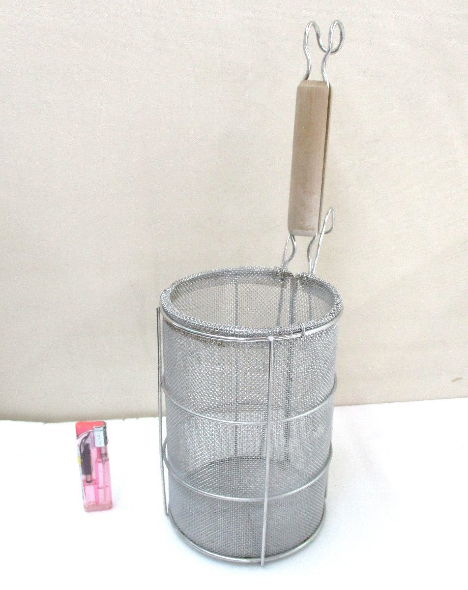 スパゲティ揚 木柄 小2個スパゲティてぼ パスタてぼ 湯切り 業務用 柄長190 18－8ステンレス 中古 101560 ★_画像2