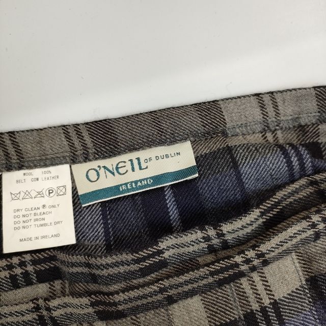 O'NEIL OF DUBLIN ウール チェック キルト プリーツ キルトピン付き スカート グレー ネイビー オニールオブダブリン 5-0825T 261625_画像3