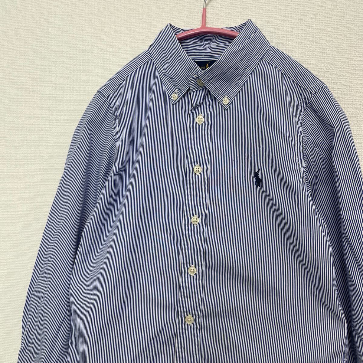 【205】男の子　ラルフローレン　140 長袖シャツ　ストライプシャツ　BDシャツ　ブルー　ホワイト　青白　ポニーロゴ刺繍_画像2
