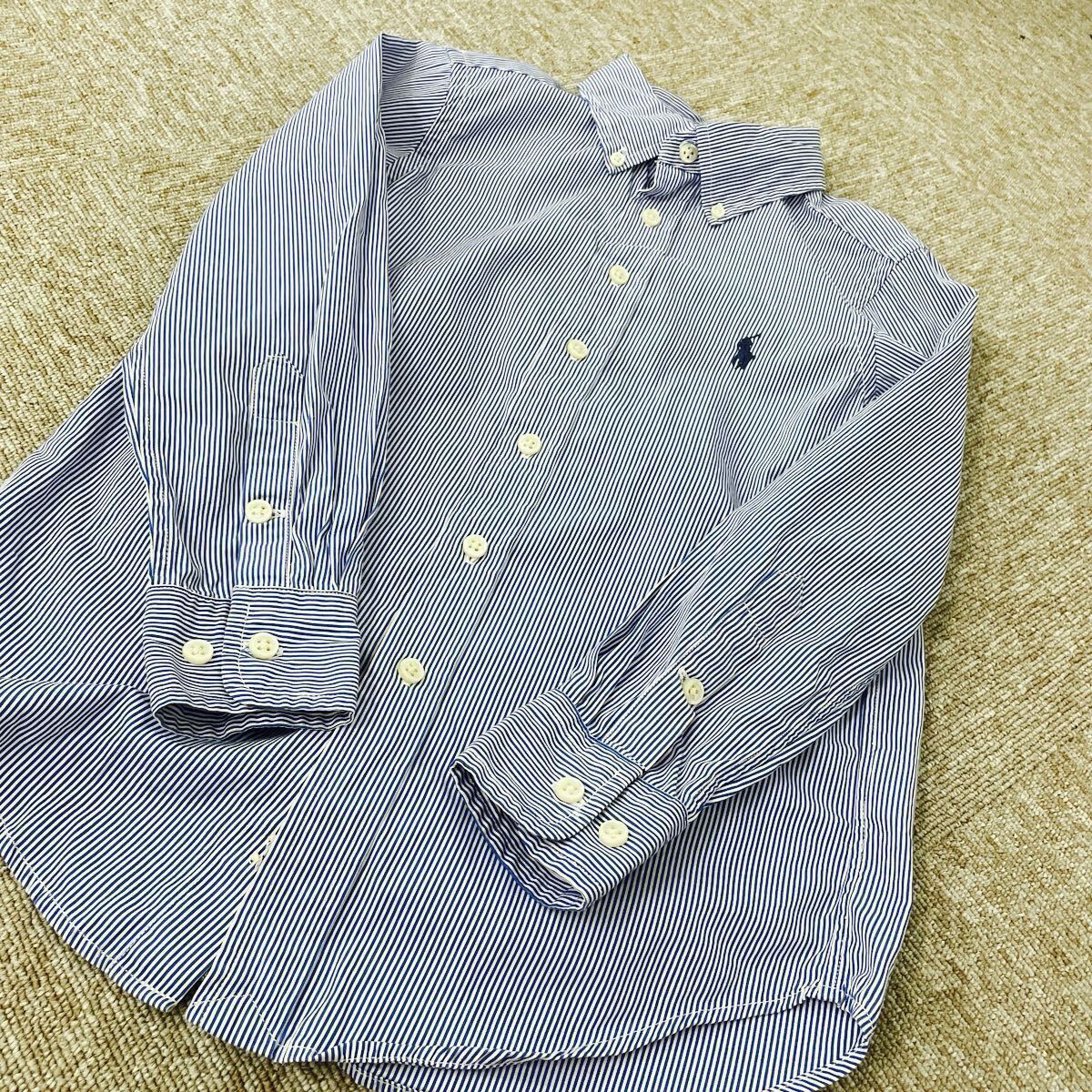 【205】男の子　ラルフローレン　140 長袖シャツ　ストライプシャツ　BDシャツ　ブルー　ホワイト　青白　ポニーロゴ刺繍_画像5