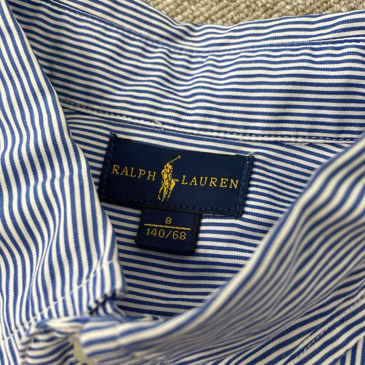 【205】男の子　ラルフローレン　140 長袖シャツ　ストライプシャツ　BDシャツ　ブルー　ホワイト　青白　ポニーロゴ刺繍_画像6