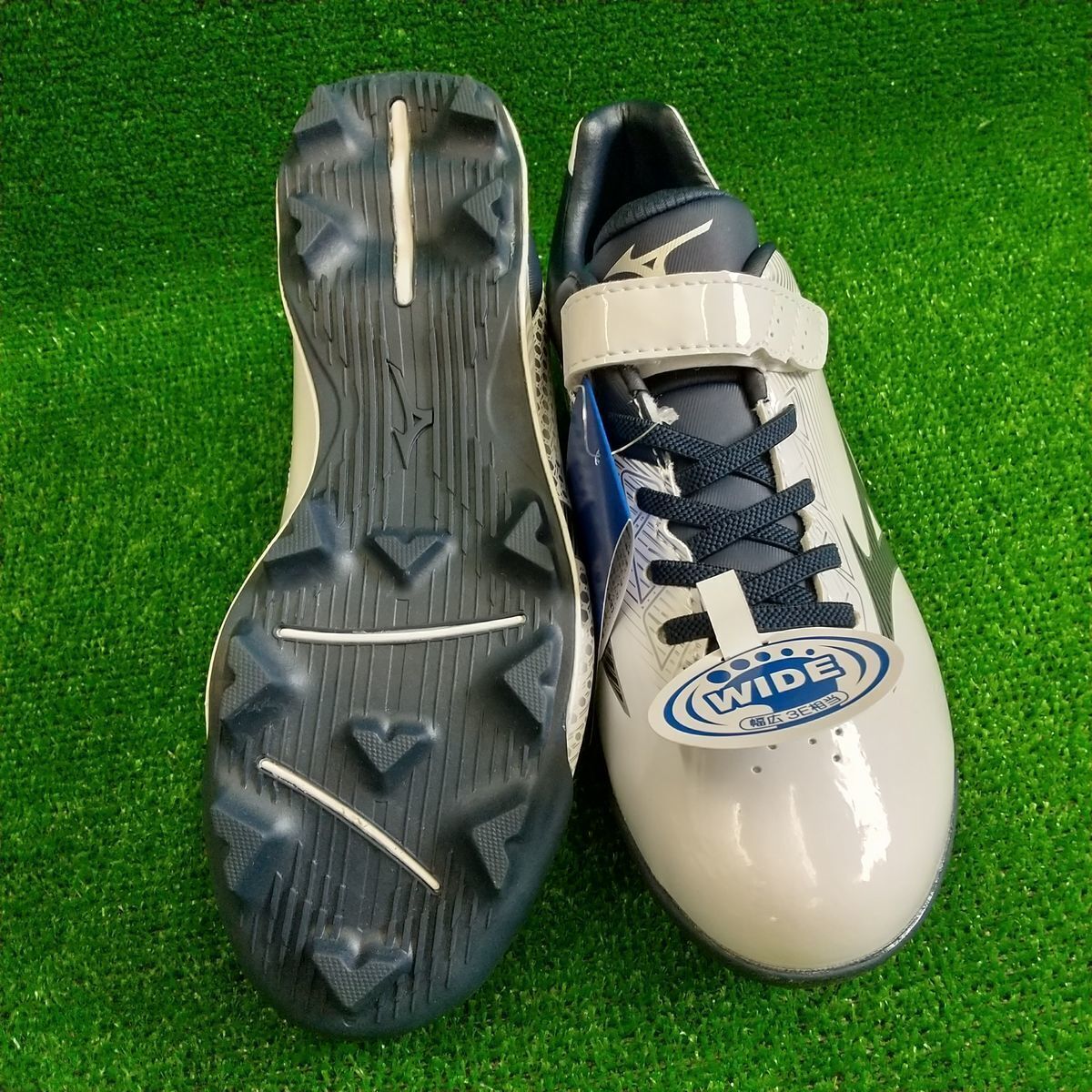 59 激安 ミズノ ポイントスパイク ホワイト×ネイビー 21.5cm 11GP222214 3E ウェーブライトレボ 新品_画像3