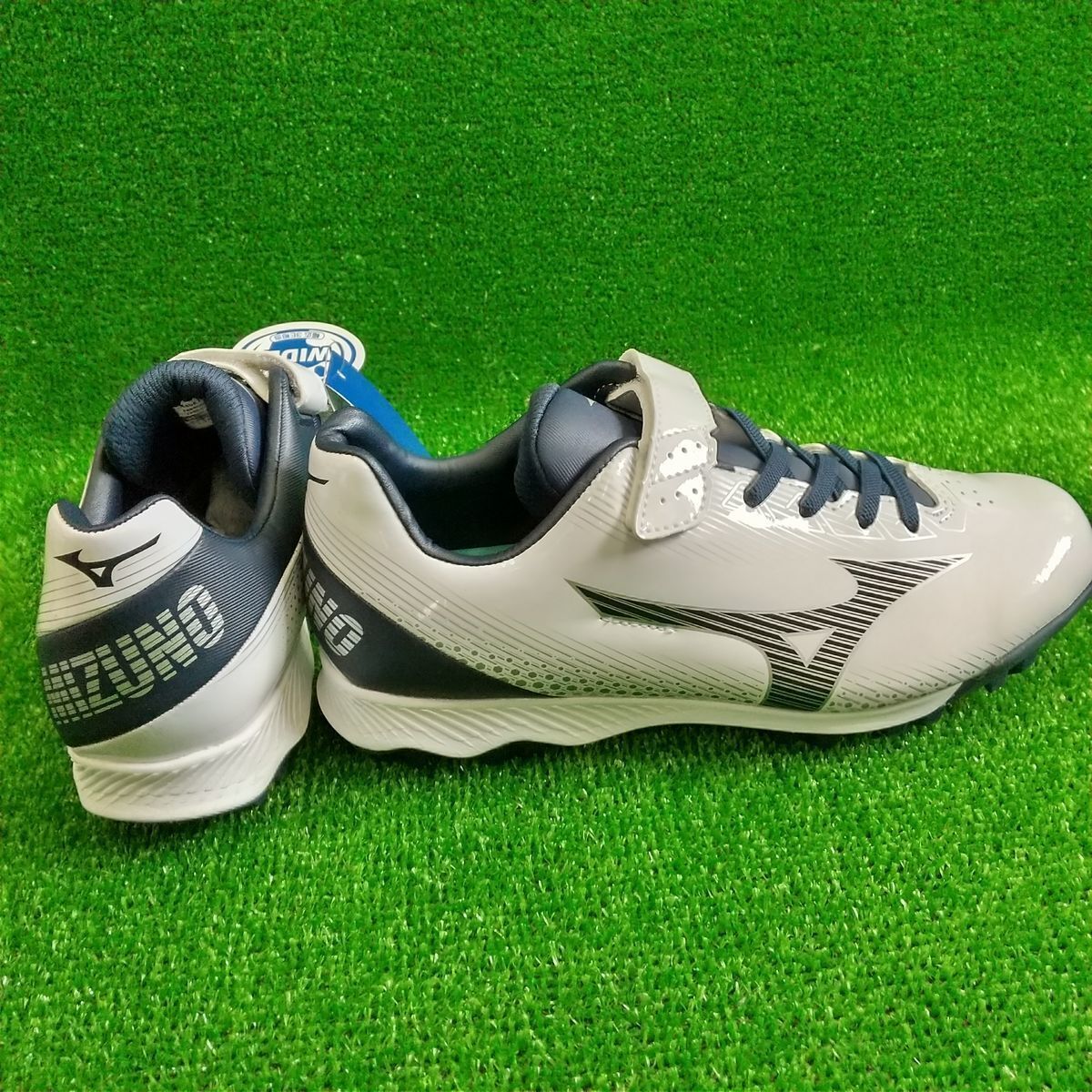 59 激安 ミズノ ポイントスパイク ホワイト×ネイビー 21.5cm 11GP222214 3E ウェーブライトレボ 新品_画像4