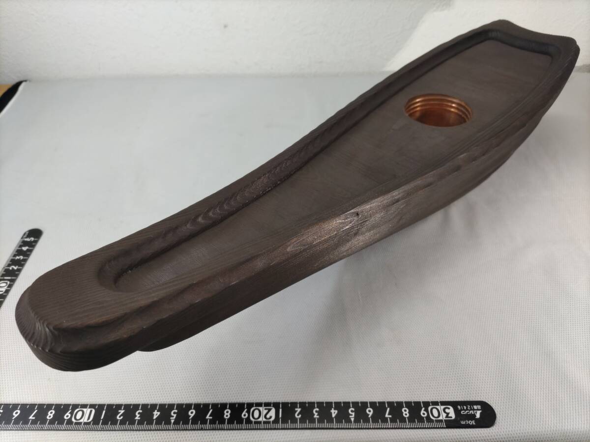 ■送料無料■池坊■泊船・Ｈ１２×Ｗ４９×Ｄ１１．５ｃｍ■生け花■花器■華道具■泊舟■舟形花器・一輪挿し■木製■無垢■天然木・焼杉