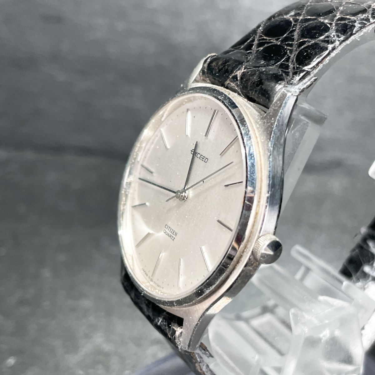 CITIZEN シチズン EXCEED エクシード 4-710657 腕時計 アナログ クオーツ 3針 シルバー文字盤 レザーバンド 新品電池交換済み 動作確認済み_画像3