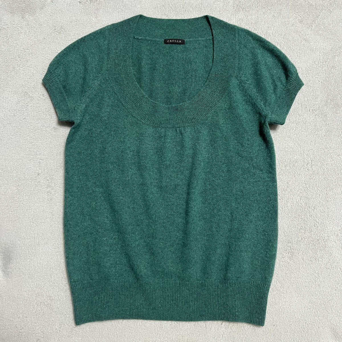 ★送料360円★美品 カシミア100% 高級 CROLLA クローラ 半袖 カシミヤ ニット セーター 緑 グリーン レディース サイズM程度 R-8107_画像1