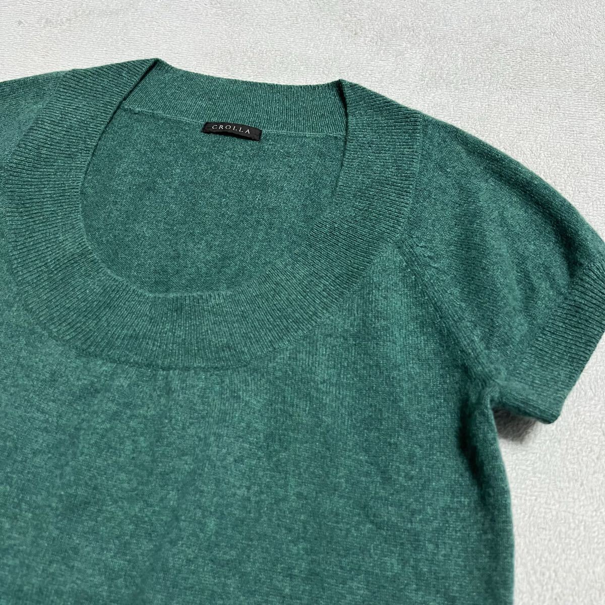 ★送料360円★美品 カシミア100% 高級 CROLLA クローラ 半袖 カシミヤ ニット セーター 緑 グリーン レディース サイズM程度 R-8107_画像2