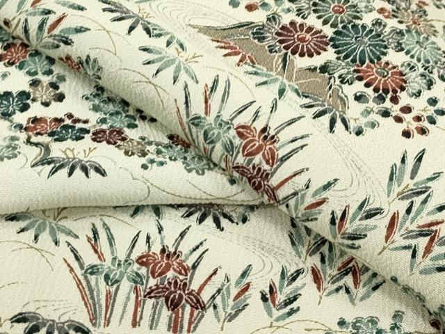 平和屋着物■上質な小紋　型染　流水花唐草文　正絹　逸品　未使用　AAAM0497Ack 平和屋着物○上質な小紋 型染め 流水草花文 正絹 逸品 未使用