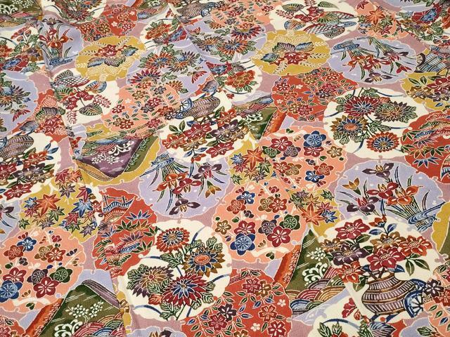 平和屋着物■上質な小紋　雪輪重ね草花文　鬼しぼ縮緬　正絹　逸品　CAAW0153ev_画像4