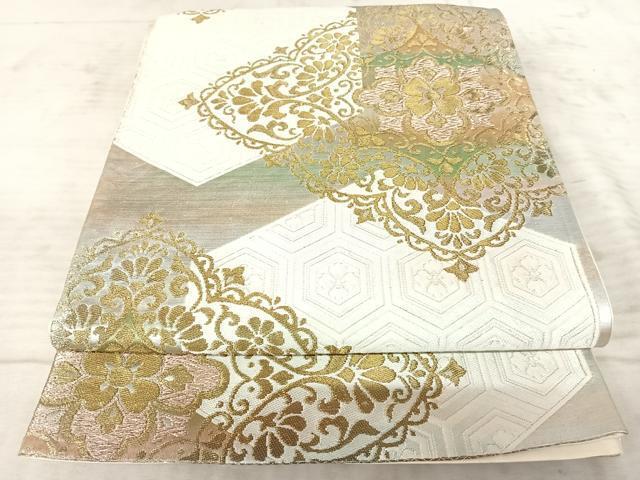 平和屋着物◎六通柄袋帯　正倉院花文　金銀糸　正絹　逸品　AAAZ5977yx_画像1
