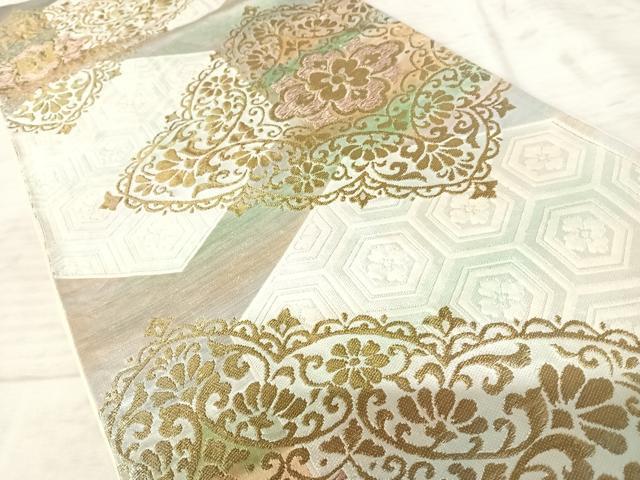 平和屋着物◎六通柄袋帯　正倉院花文　金銀糸　正絹　逸品　AAAZ5977yx_画像2