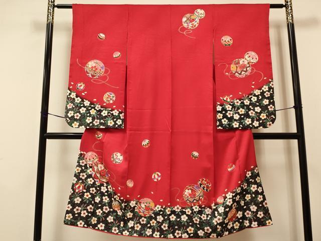 平和屋着物[]七五三　女の子　７歳　祝着　四つ身　袋帯セット　鞠花文　暈し染め　金銀彩　逸品　DAAS9009ma_画像2