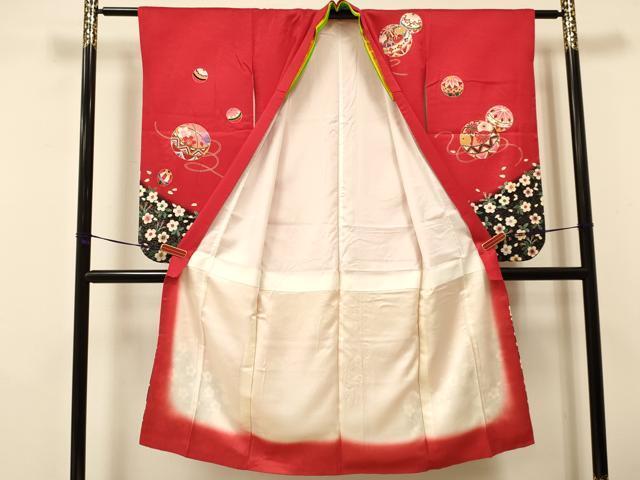 平和屋着物[]七五三　女の子　７歳　祝着　四つ身　袋帯セット　鞠花文　暈し染め　金銀彩　逸品　DAAS9009ma_画像3