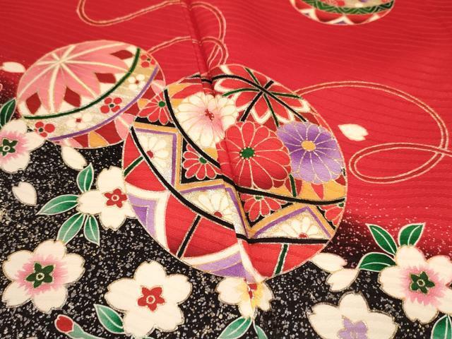 平和屋着物[]七五三　女の子　７歳　祝着　四つ身　袋帯セット　鞠花文　暈し染め　金銀彩　逸品　DAAS9009ma_画像4