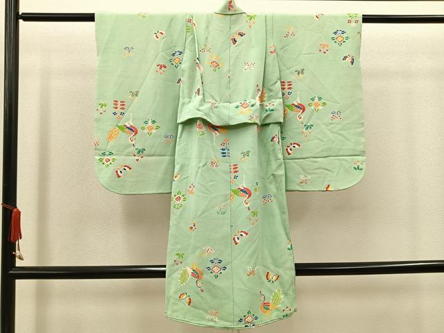 平和屋着物[]七五三　女の子　３歳　祝着　三つ身　孔雀花蝶文　逸品　BAAT2981mz