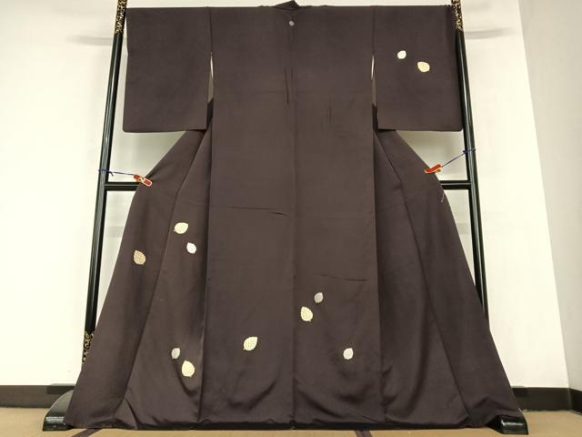 平和屋着物●訪問着　駒刺繍　松笠　似せ紫色地　ロング丈　正絹　逸品　AABA8840zg