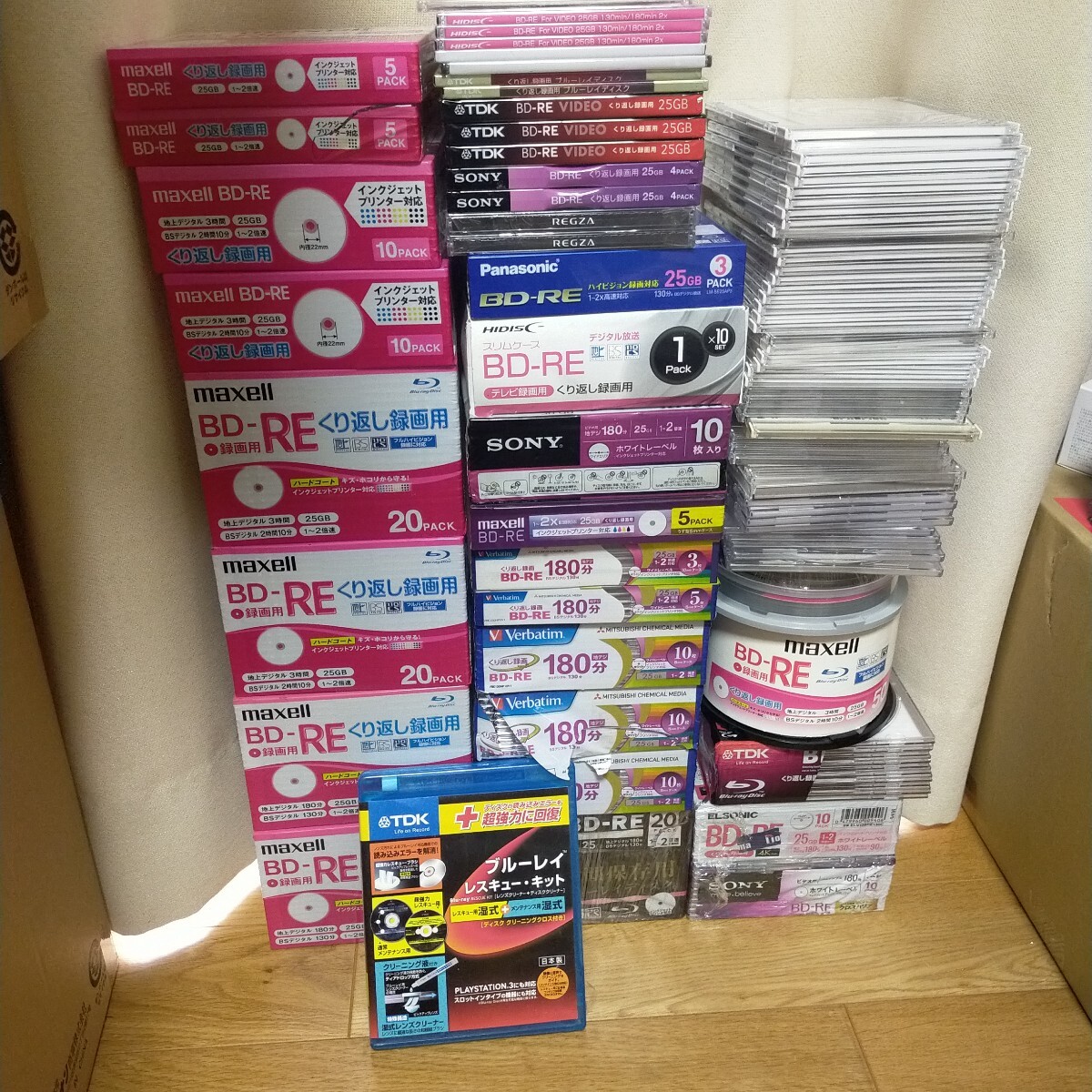 BD-RE まとめ 大量 セット SONY maxell TDK Panasonic Verbatim HiDisc Blu-ray Blu-ray Disc ゆうパック120サイズ 同梱不可 超硬 ソニー