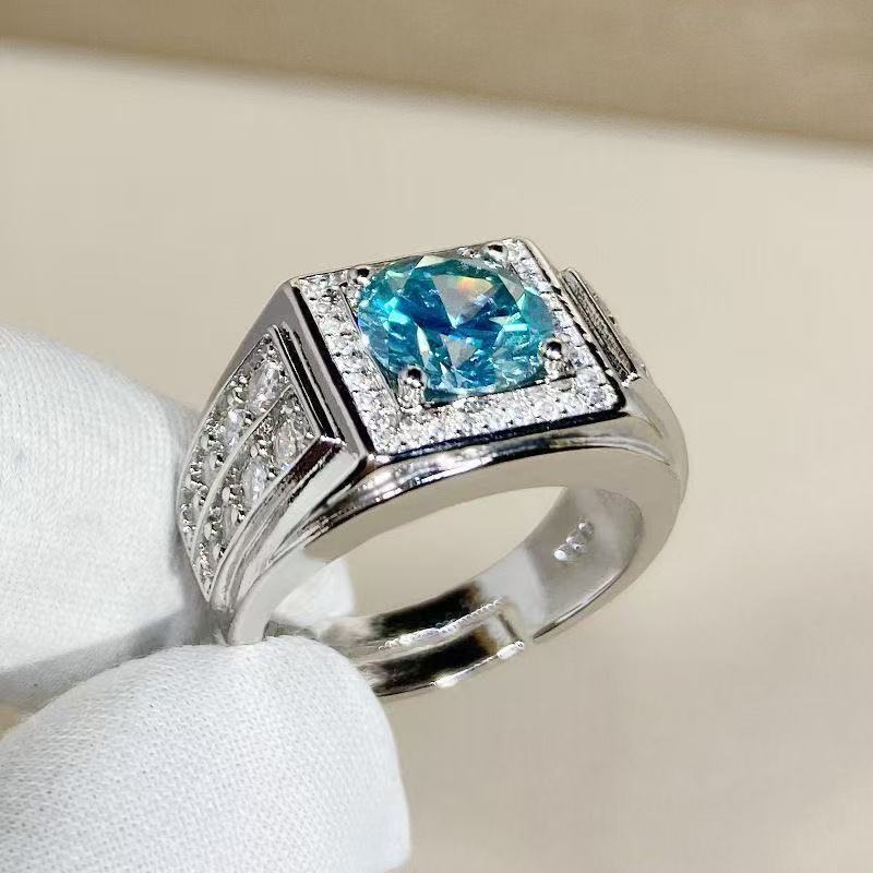 Fサイズ　メンズ指輪　リング　ブルージルコン　発光するように輝く澄み切った青　CZダイヤ　重厚感_画像4