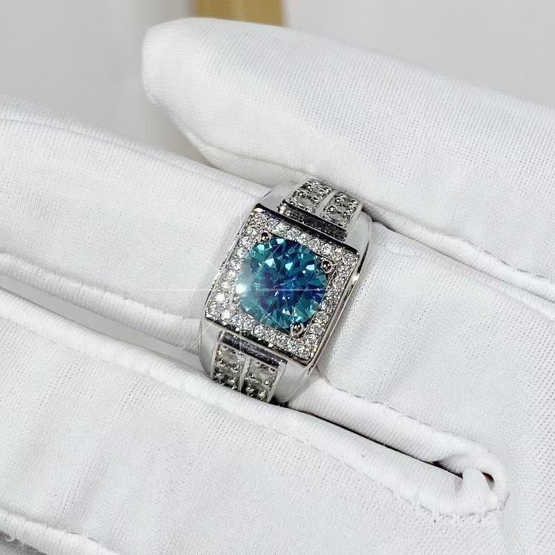 Fサイズ　メンズ指輪　リング　ブルージルコン　発光するように輝く澄み切った青　CZダイヤ　重厚感_画像5