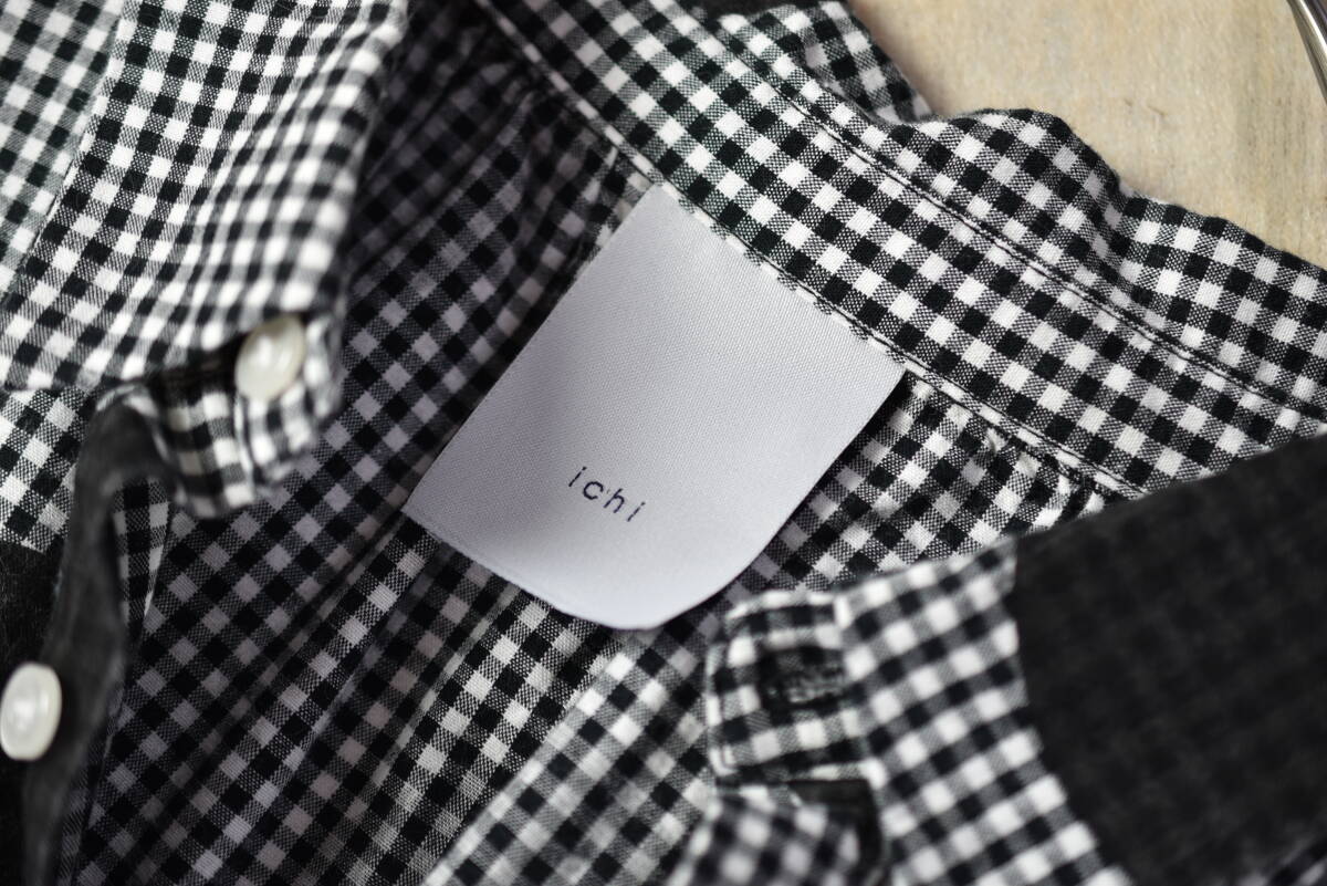 ichi イチ ギンガムチェック柄ドット 長袖シャツワンピース 
