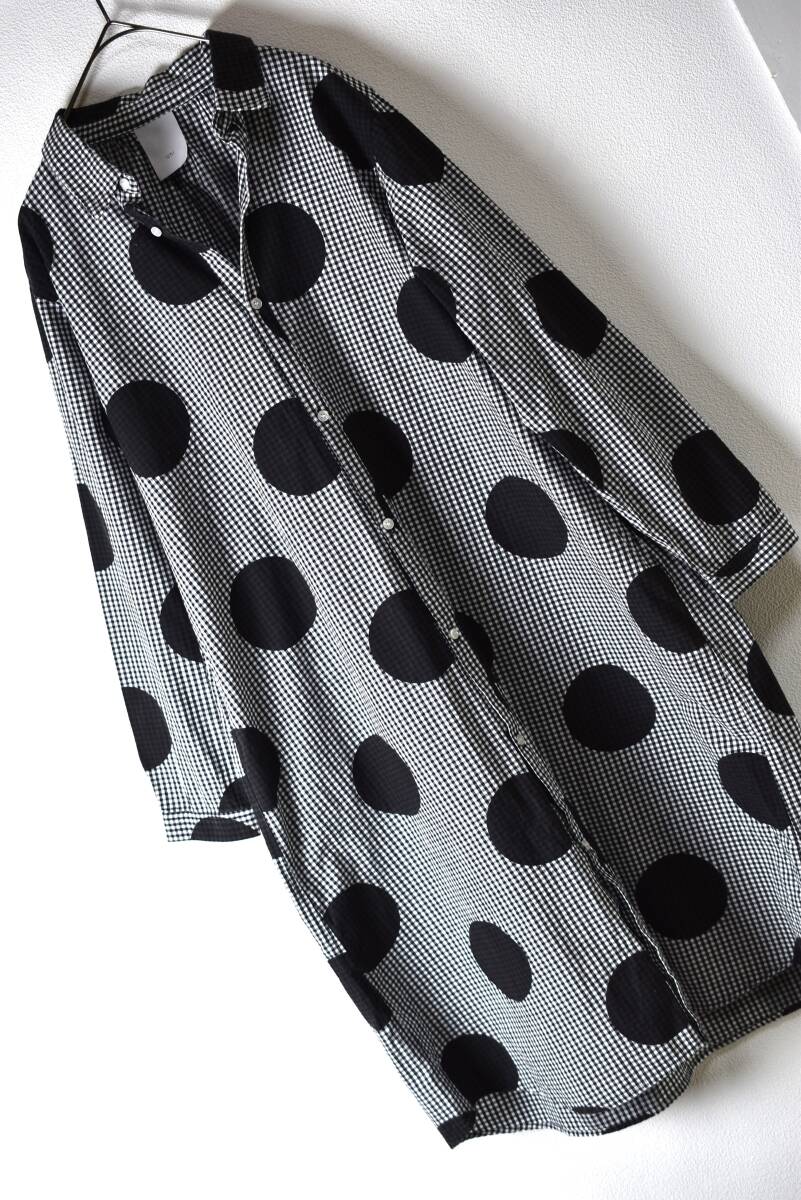 ichi イチ ギンガムチェック柄ドット 長袖シャツワンピース 