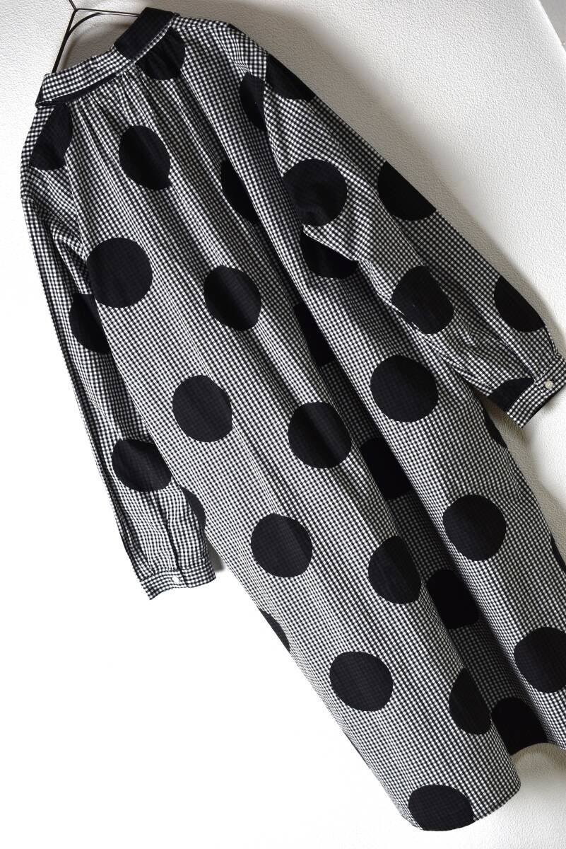 ichi イチ ギンガムチェック柄ドット 長袖シャツワンピース 