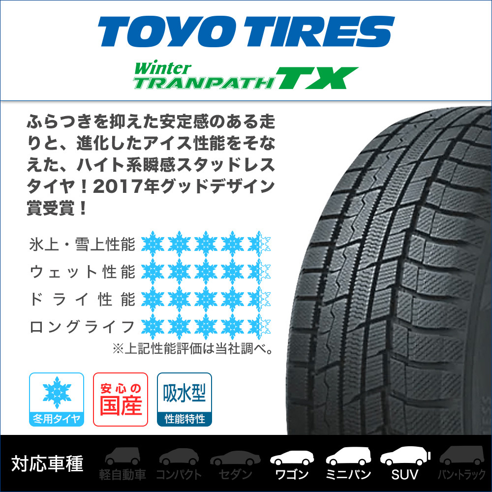 スタッドレス タイヤ ホイール 4本 15インチ 4穴 pcd100 グラスターファイブ TOYO ウィンタートランパス TX 165/65R15 タフト_画像2