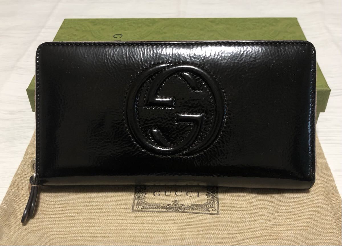 【美品】GUCCIソーホーGGラウンドファスナー／シリアル番號(hào)308004?