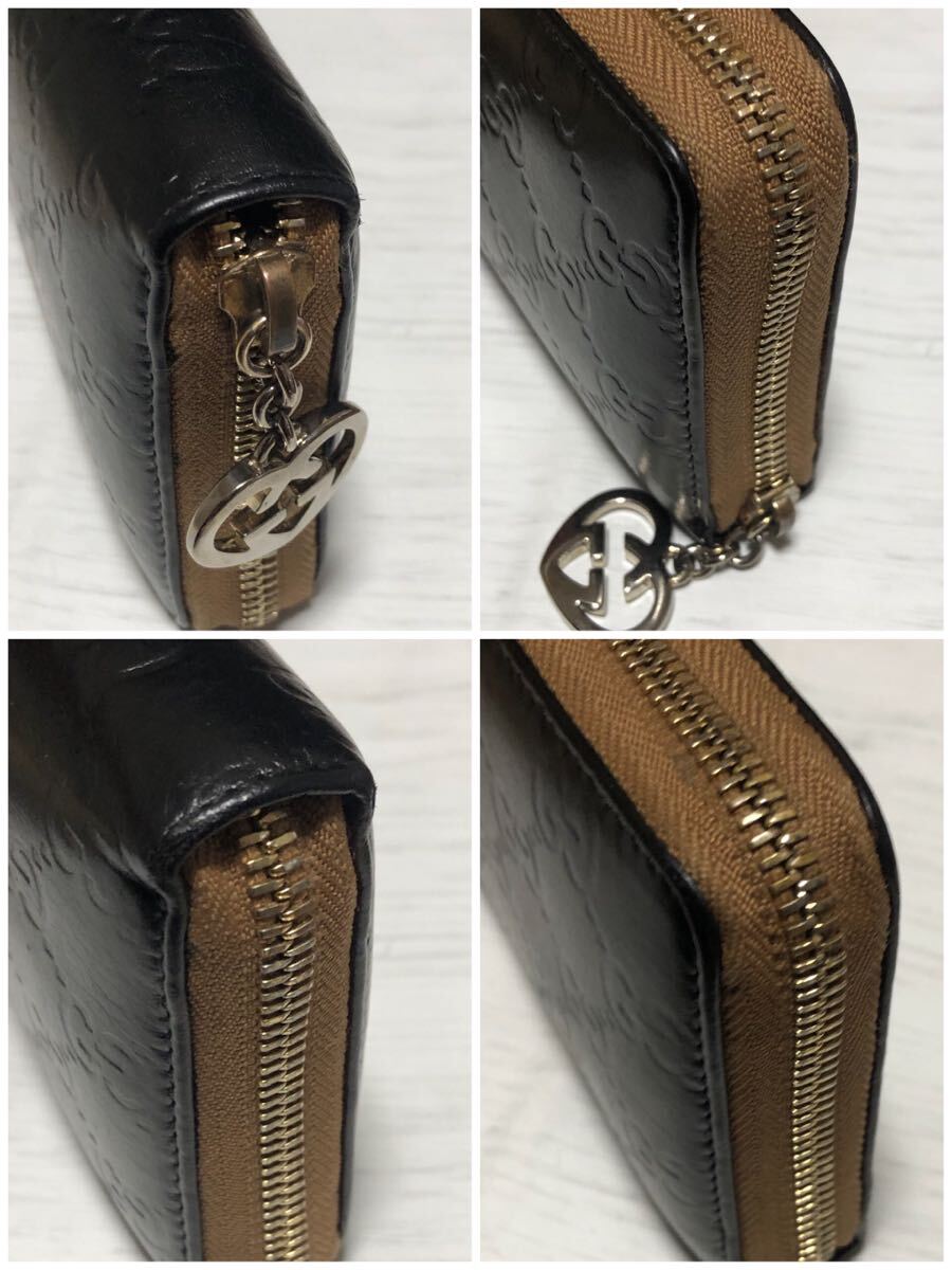 正規(guī)品/鑑定済み/GUCCIシマGGラウンドファスナー／GGチャーム／224253