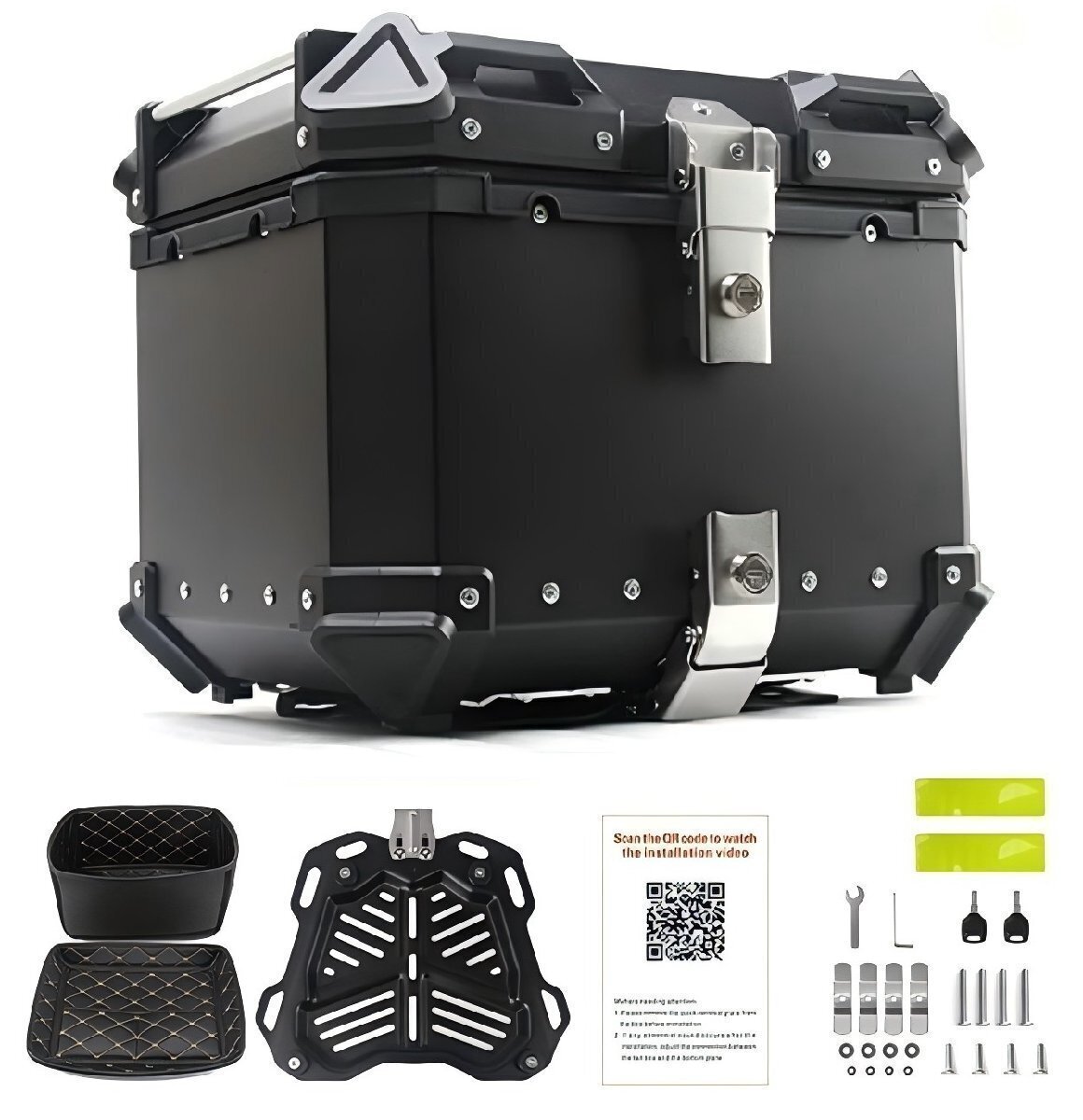 リアボックス モノキーケース バイク用トップケース 取り付け金具付き 大容量80L バイク用 ハンドル付き 収納ケース 防水 鍵2本 ブラック