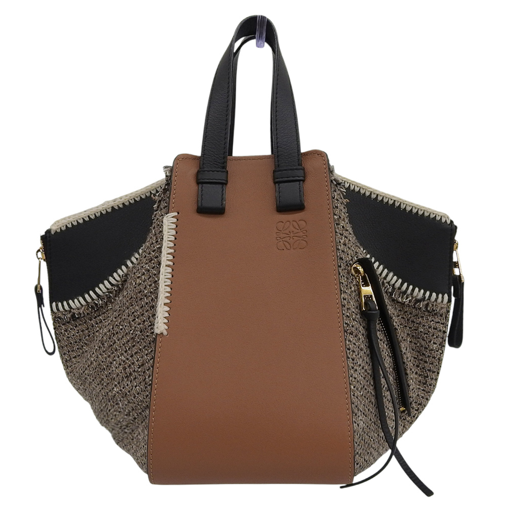 超美品 ロエベ 2019年商品 Hammock ハンモック アナグラムレザー ツイード トート ハンドバッグ S 希少 レディー オフィス 旅 数回使用程_画像1