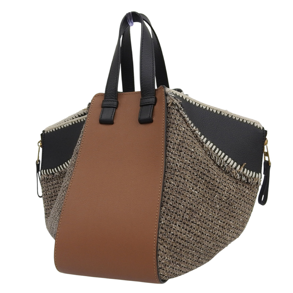 超美品 ロエベ 2019年商品 Hammock ハンモック アナグラムレザー ツイード トート ハンドバッグ S 希少 レディー オフィス 旅 数回使用程_画像2