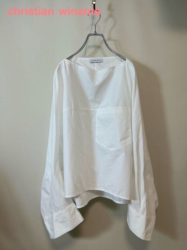 J0094★4 新品未使用タグ CHRISTIAN WIJNANTS クリスチャンワイナンツ オーバーサイズ シャツ ブラウス 変形 ノーカラー 白 JPタグ_画像1