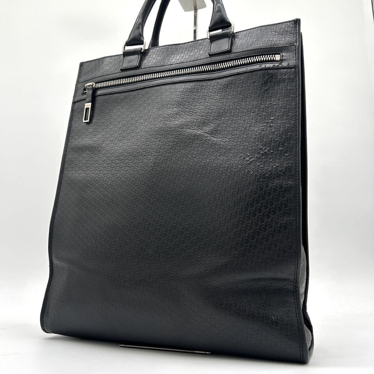 1円 ◆美品◆ Dior Homme ディオールオム Christian Dior トロッター トートバッグ ハンドバッグ オブリーク レザー ブラック 黒 メンズ