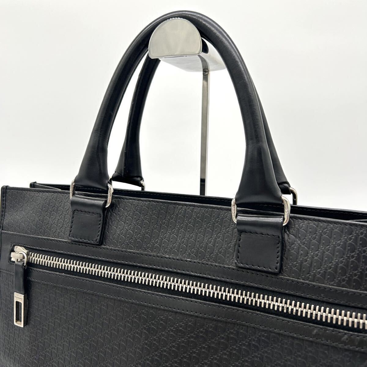 1円 ◆美品◆ Dior Homme ディオールオム Christian Dior トロッター トートバッグ ハンドバッグ オブリーク レザー ブラック 黒 メンズ