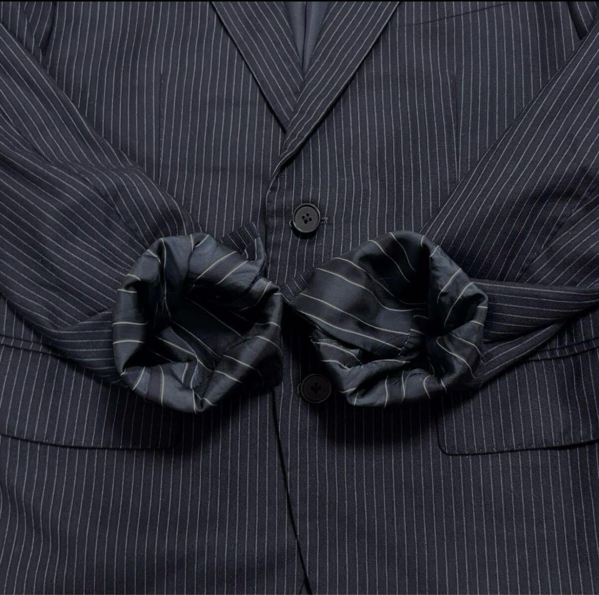 UNIVERSAL LANGUAGE ユニバーサルランゲージ Loro Piana ロロピアーナ Super130'S テーラードジャケット ブレザー シングル 2B ストライプ_画像3