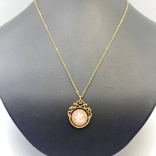 WEDGWOOD ウェッジウッド カメオ ネックレス ブランド アクセサリー ペンダント リバーシブル ピンク ゴールドカラー_画像1