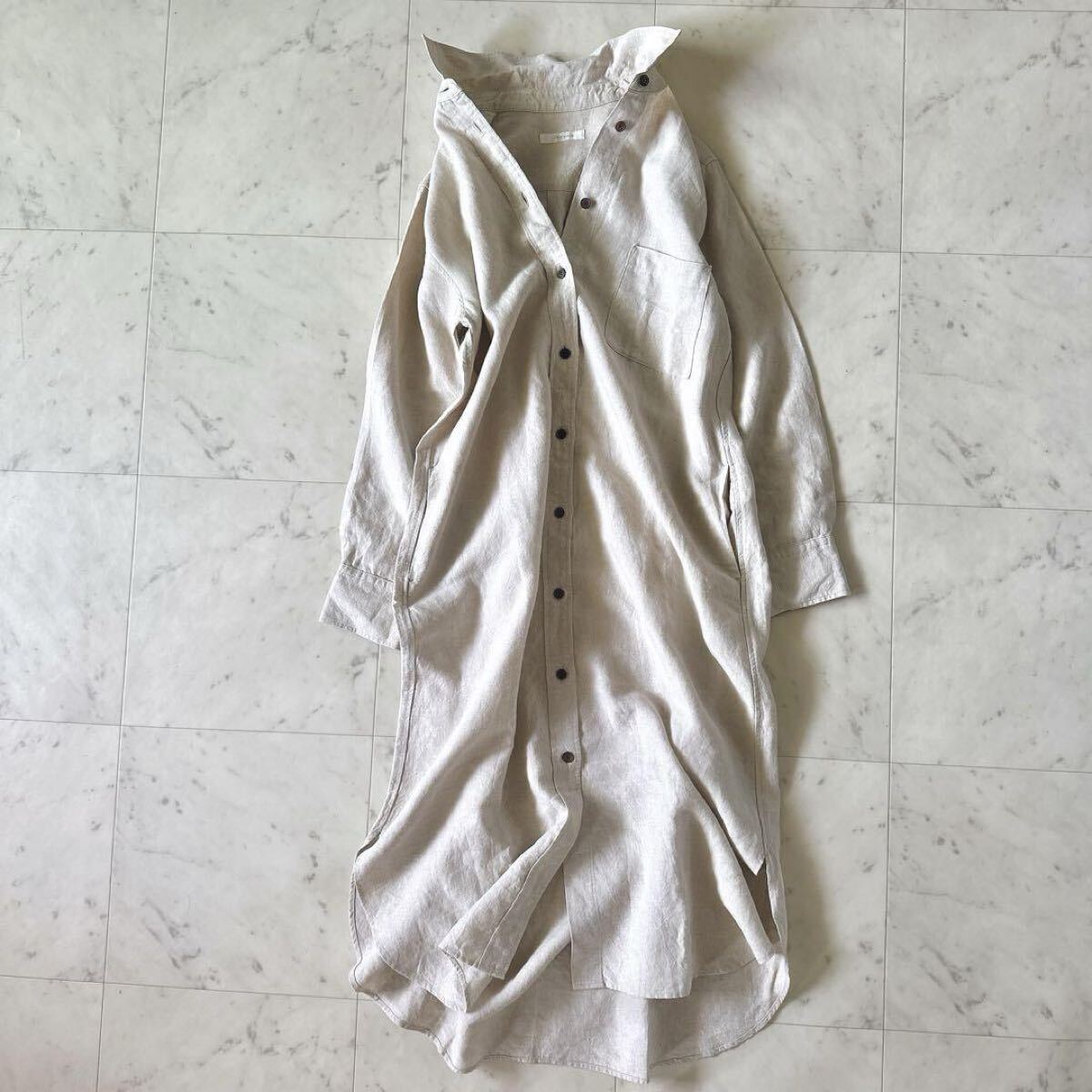 極美品☆プラージュ リネンロングシャツワンピース マキシワンピース 麻 羽織り レディース Plage_画像2