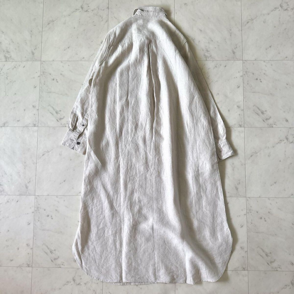 極美品☆プラージュ リネンロングシャツワンピース マキシワンピース 麻 羽織り レディース Plage_画像3