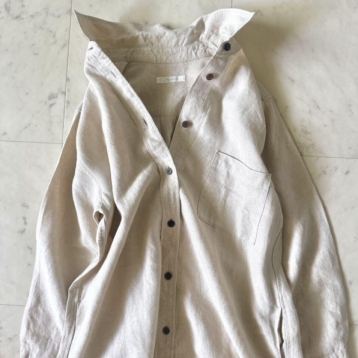 極美品☆プラージュ リネンロングシャツワンピース マキシワンピース 麻 羽織り レディース Plage_画像4