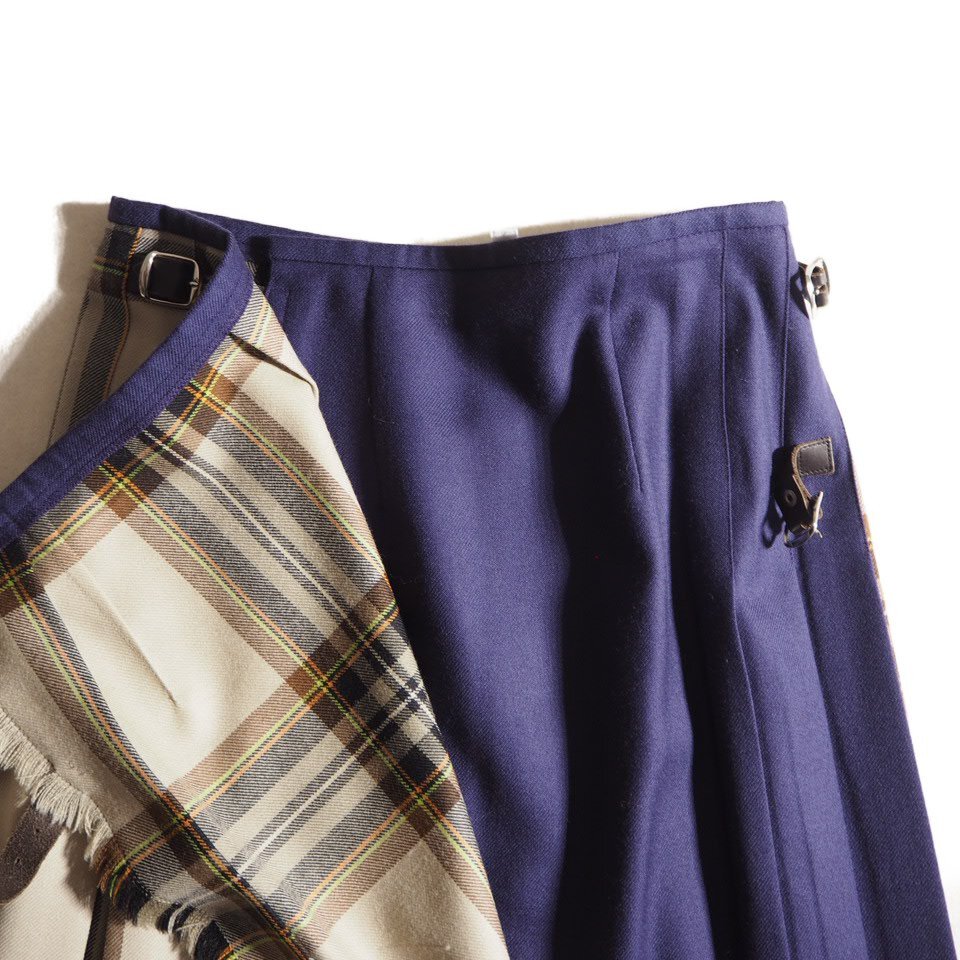 C4438f40　▼O'NEIL of DUBLIN オニールオブダブリン × シティショップ▼　マキシ丈 キルトスカート ベージュチェック S / ウール 秋冬
