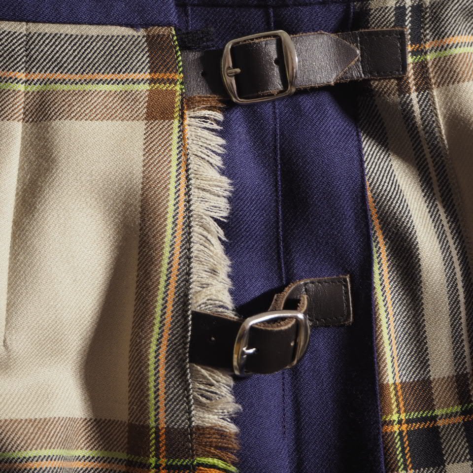 C4438f40　▼O'NEIL of DUBLIN オニールオブダブリン × シティショップ▼　マキシ丈 キルトスカート ベージュチェック S / ウール 秋冬