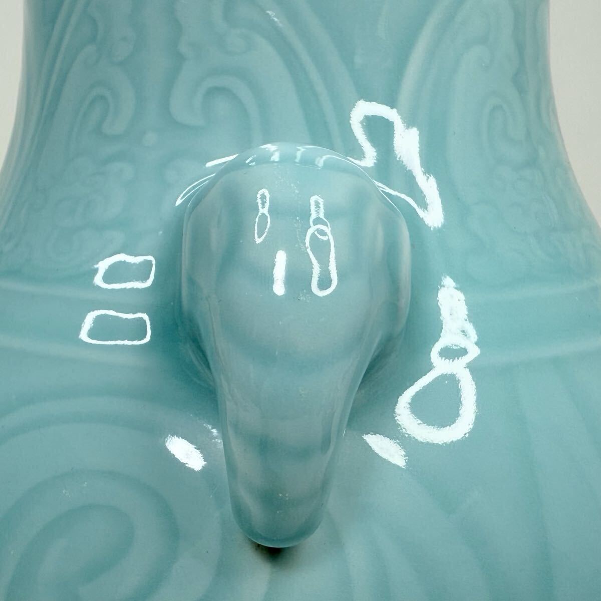 G6-中國古美術(shù) 時(shí)代物 花瓶 花器 花入 花生 色絵 天青釉 耳付 在銘 大清干隆年制 唐物 陶磁器 中國古玩 骨董品