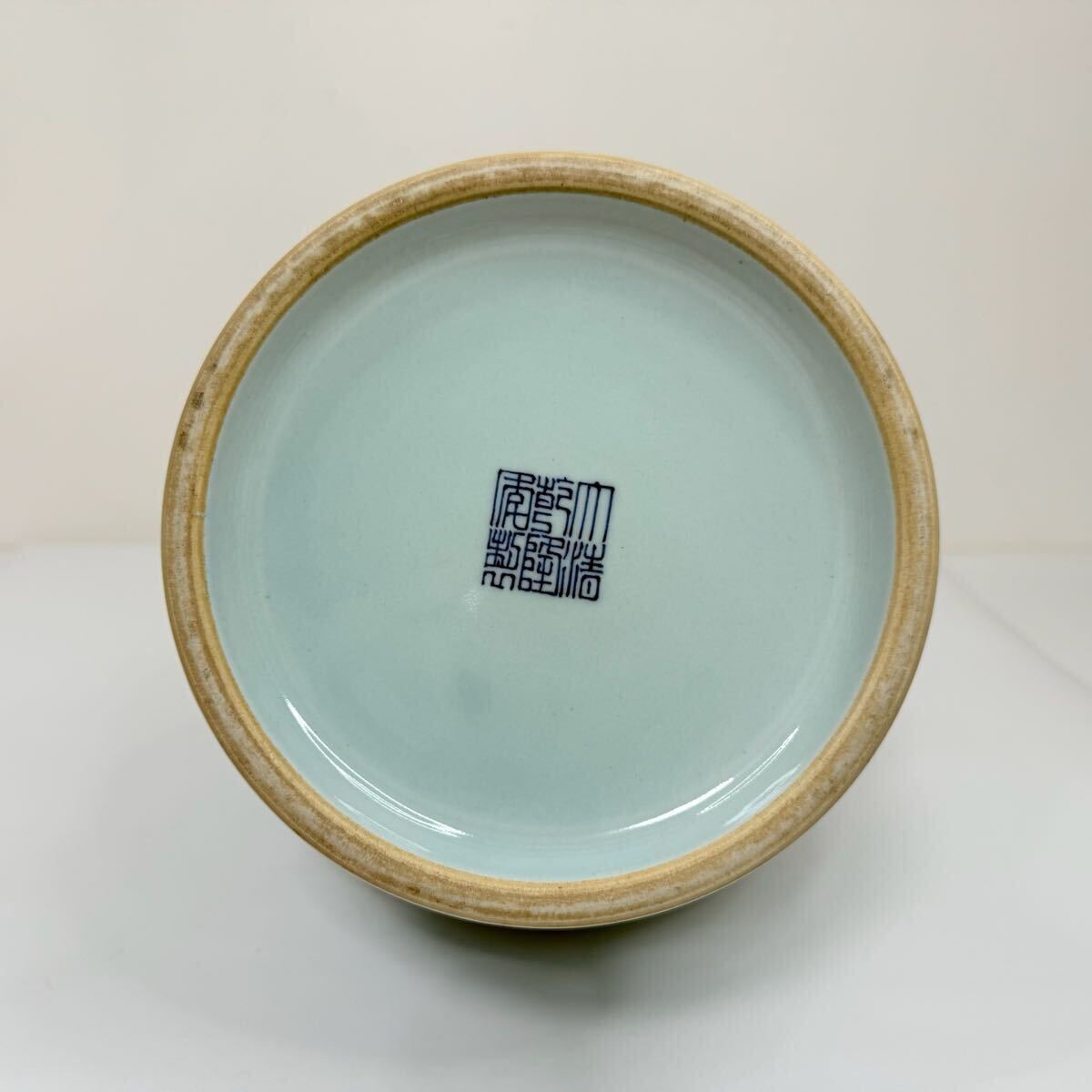 G6-中國古美術(shù) 時(shí)代物 花瓶 花器 花入 花生 色絵 天青釉 耳付 在銘 大清干隆年制 唐物 陶磁器 中國古玩 骨董品