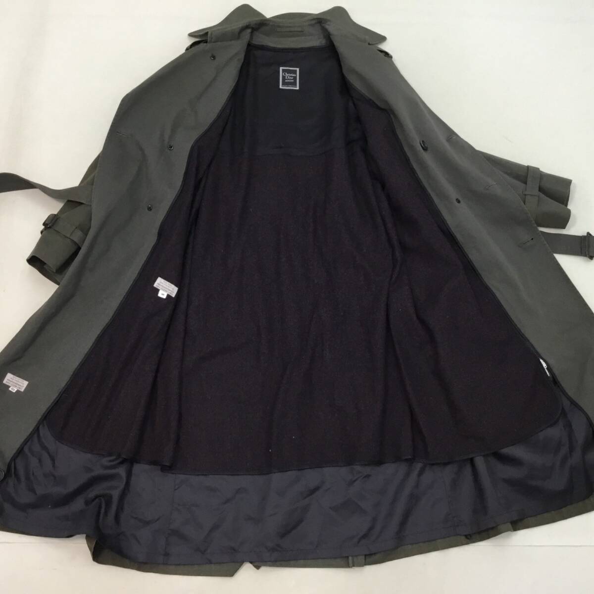 ■Christian Dior クリスチャンディオール ロングトレンチコート コットン カーキ系 サイズ40R メンズ ベルト付 ライナー著脫可 1.76kg