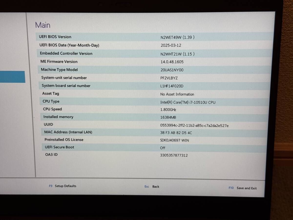 美品 ThinkPad X1 英語キーボード 10世代Corei7 メモリ16G ThinkPad X1 Carbon Gen8 i7-10510U 16G SSD256G 14インチWUXGA Wi-Fi6