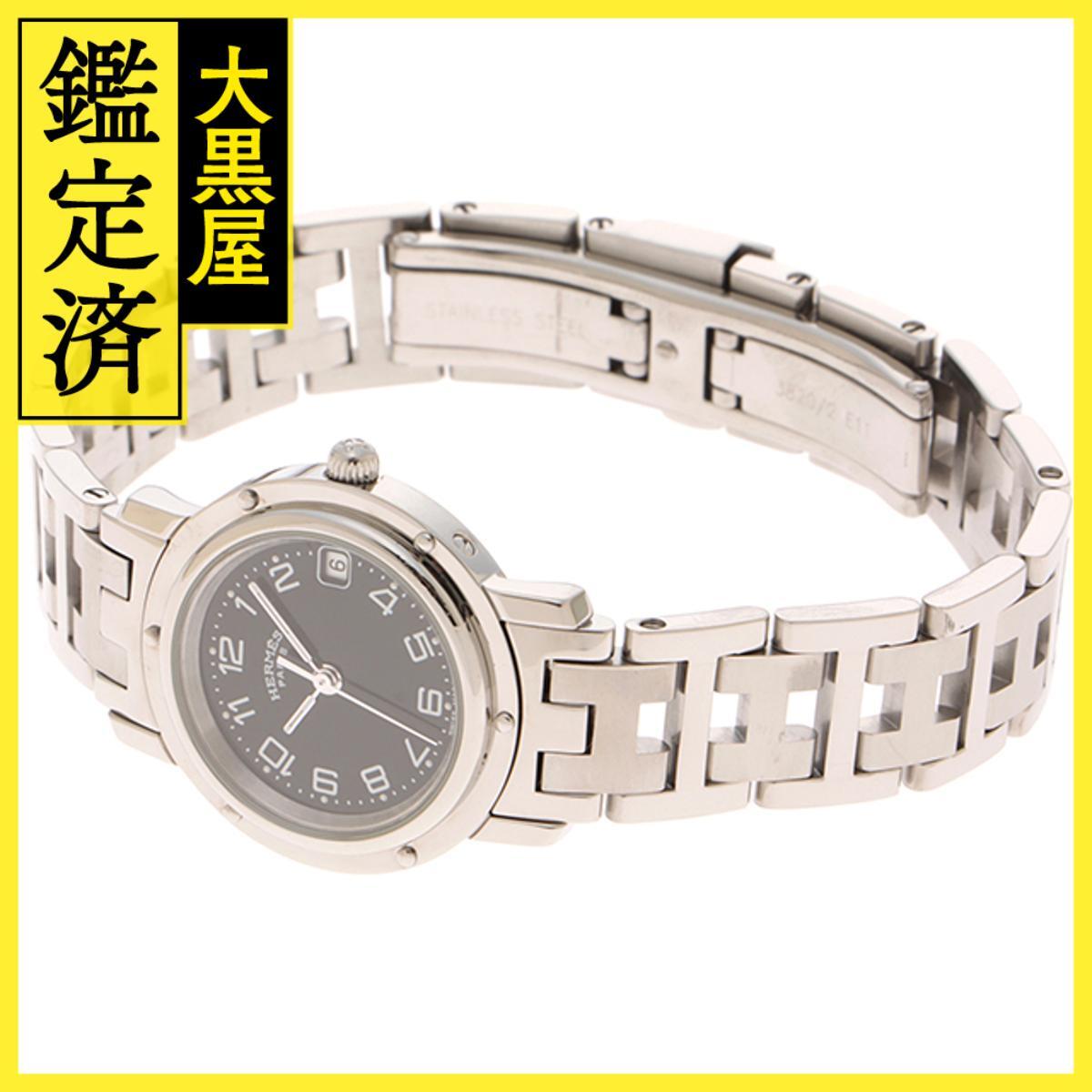 Hermes エルメス クリッパー CL4.210 SS ブラック 女性用/Ladies watches