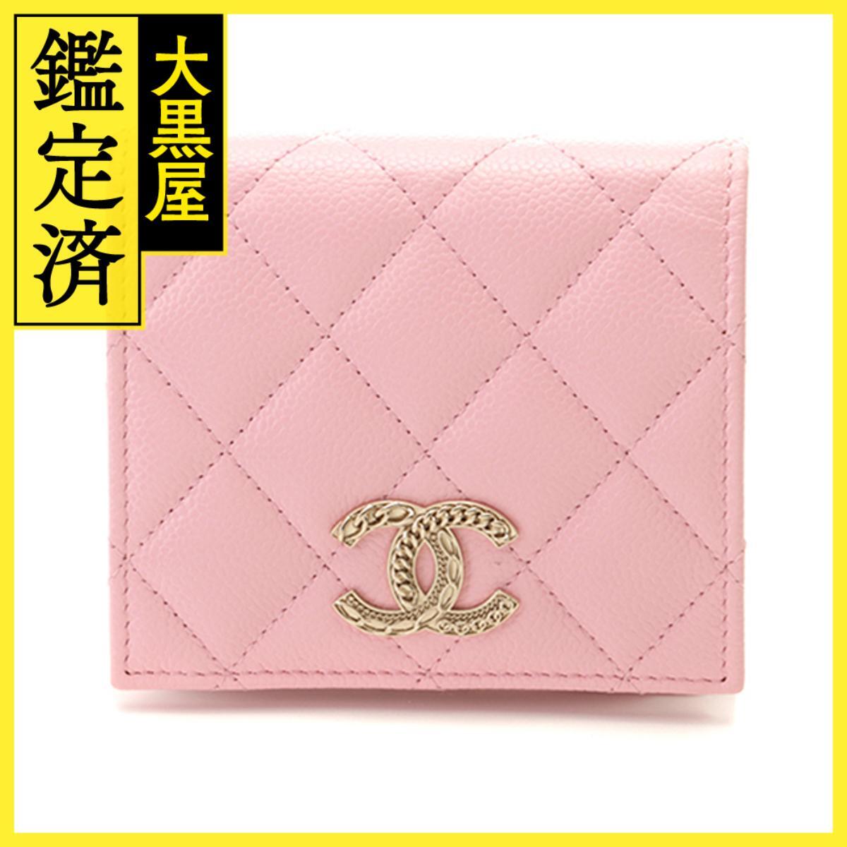 CHANEL　シャネル　ココマーク　二つ折財布　ピンク/GP キャビア_画像1